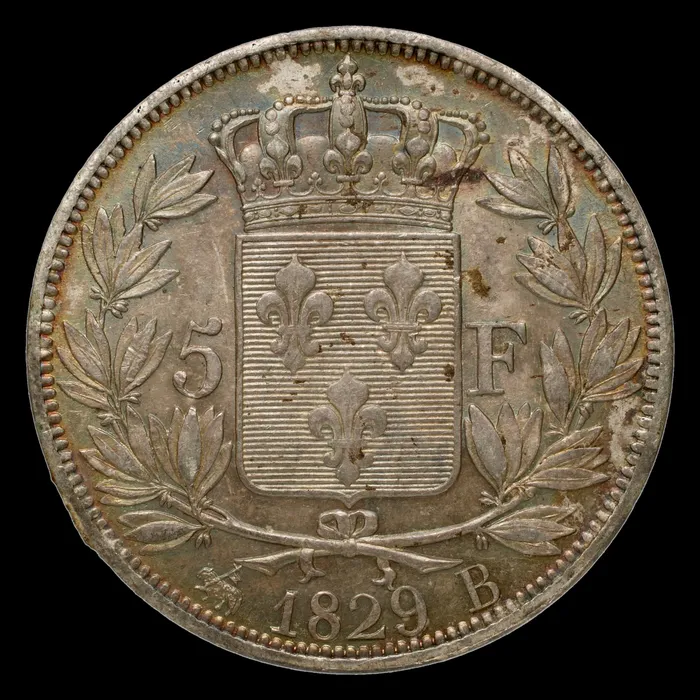 Revers d'une pièce de 5 francs Charles X de 1829 marquée B