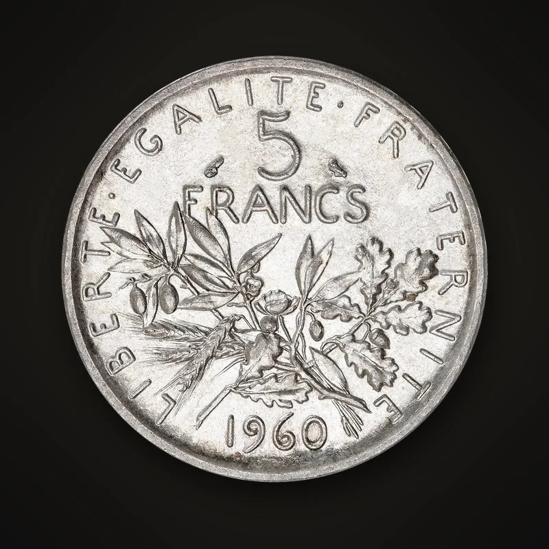 5 francs Semeuse en argent, 1960, revers au rameau